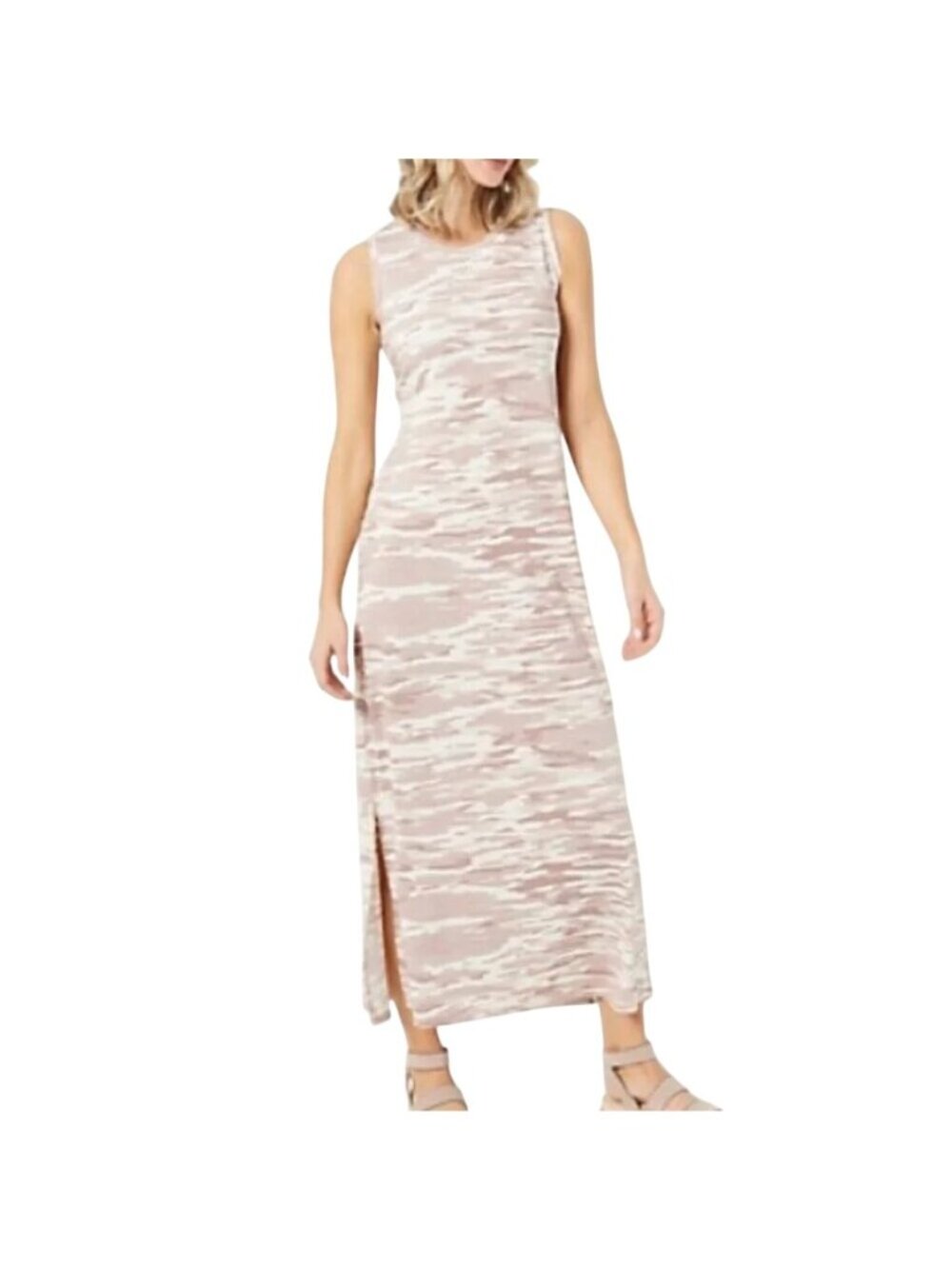 zuda Z-Cool Maxi Dress XXS Sleeveless Crewneck Side Slit Polyester Mushroom Camo
